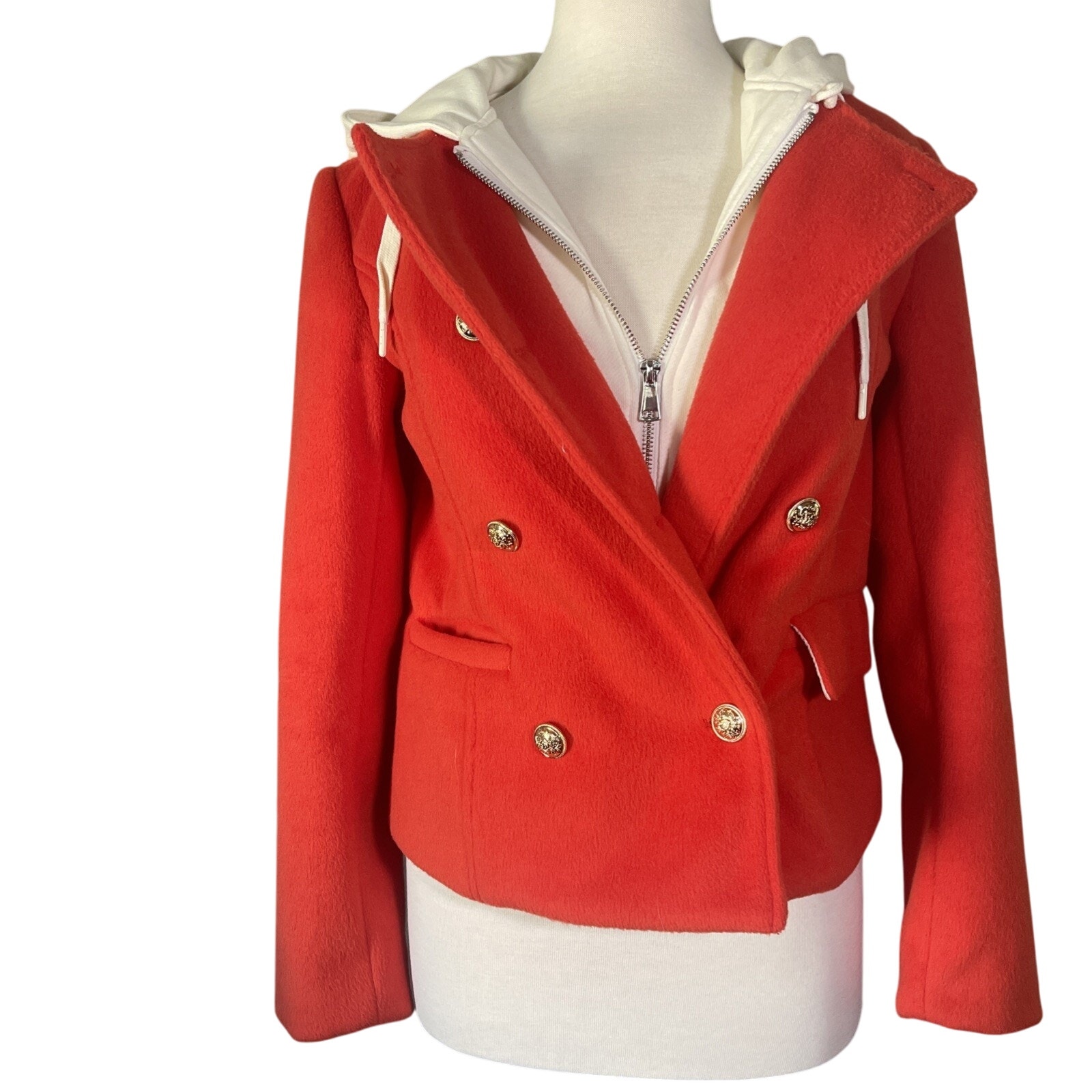 Anthropologie Maeve Red Versatile Twofer Hoodie Peacoat Sz Xs Euc